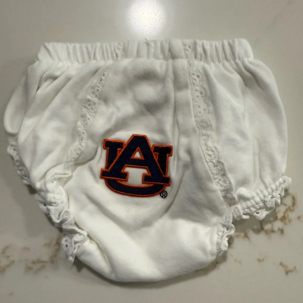 Auburn university diaper cover/ White Kids Bloomers with Embroidered Logo
